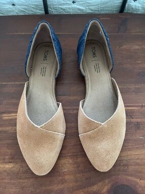 TOMS Jutti D’Orsay Suede & Chambray Flats | Two-Tone Denim & Tan | Size 10